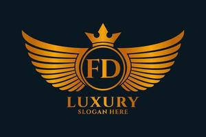 lettre d'aile royale de luxe fd crête logo couleur or vecteur, logo de victoire, logo de crête, logo d'aile, modèle de logo vectoriel. vecteur