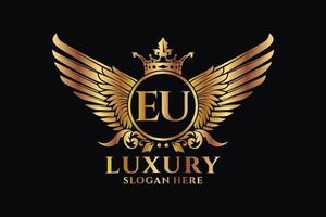 lettre d'aile royale de luxe vecteur de logo de couleur or de crête de l'ue, logo de victoire, logo de crête, logo d'aile, modèle de logo vectoriel.