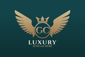 lettre d'aile royale de luxe gc crête or couleur logo vecteur, logo de victoire, logo de crête, logo d'aile, modèle de logo vectoriel. vecteur