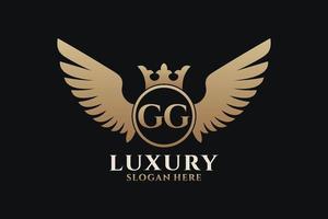 lettre d'aile royale de luxe gg crête or couleur logo vecteur, logo de victoire, logo de crête, logo d'aile, modèle de logo vectoriel. vecteur