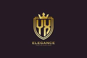 logo monogramme de luxe élégant initial yx ou modèle de badge avec volutes et couronne royale - parfait pour les projets de marque de luxe vecteur