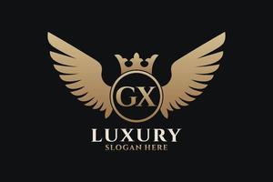 lettre d'aile royale de luxe gx crête or couleur logo vecteur, logo de victoire, logo de crête, logo d'aile, modèle de logo vectoriel. vecteur