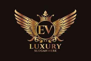 lettre d'aile royale de luxe ev crête logo couleur or vecteur, logo de victoire, logo de crête, logo d'aile, modèle de logo vectoriel. vecteur