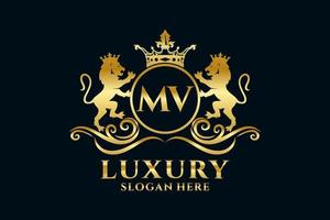 modèle initial de logo de luxe royal de lion de lettre mv dans l'art vectoriel pour des projets de marque luxueux et d'autres illustrations vectorielles.