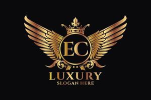 lettre d'aile royale de luxe ec crête or couleur logo vecteur, logo de victoire, logo de crête, logo d'aile, modèle de logo vectoriel. vecteur