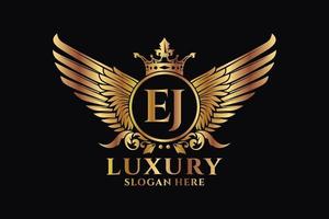 lettre d'aile royale de luxe ej crête or couleur logo vecteur, logo de victoire, logo de crête, logo d'aile, modèle de logo vectoriel. vecteur