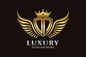 lettre d'aile royale de luxe dn crête vecteur de logo couleur or, logo de victoire, logo de crête, logo d'aile, modèle de logo vectoriel.