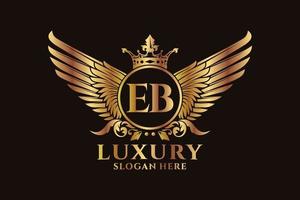 lettre d'aile royale de luxe eb crête or couleur logo vecteur, logo de victoire, logo de crête, logo d'aile, modèle de logo vectoriel. vecteur