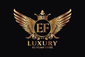 lettre d'aile royale de luxe ef crête vecteur de logo couleur or, logo de victoire, logo de crête, logo d'aile, modèle de logo vectoriel.