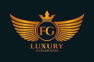 lettre d'aile royale de luxe fg crête vecteur de logo couleur or, logo de victoire, logo de crête, logo d'aile, modèle de logo vectoriel.