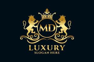 modèle initial de logo de luxe md lettre lion royal dans l'art vectoriel pour les projets de marque de luxe et autres illustrations vectorielles.