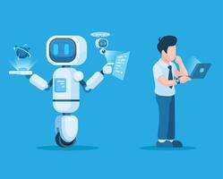 robot et homme travaillant. vecteur d'illustration de comparaison de technologie d'intelligence humaine et artificielle