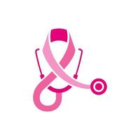 logo du cancer du sein féminin. diagnostic avec stéthoscope vecteur