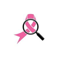 logo du cancer du sein féminin avec loupe vecteur