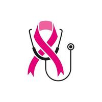 logo du cancer du sein féminin. diagnostic avec stéthoscope vecteur