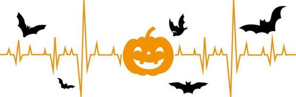 cardiogramme d'halloween. citrouille et chauve-souris. pour votre conception. fond blanc. vecteur