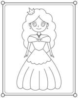belle princesse adaptée à l'illustration vectorielle de la page de coloriage pour enfants vecteur