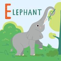 illustration de vecteur plat éléphant mignon. grand mammifère de dessin animé isolé sur l'herbe verte