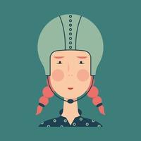 avatar pour un motard. femme aux cheveux roux en casque. vecteur