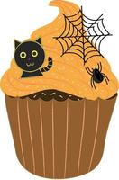 petits gâteaux d'Halloween. enfants mignons en costumes de citrouille, chat, vampire, chapeau de sorcière, chauve-souris, squelette et chat noir. vecteur