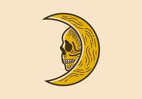 illustration d'art vintage d'un croissant de lune et d'un crâne vecteur