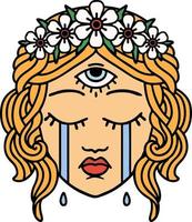 tatouage traditionnel du visage féminin avec le troisième oeil qui pleure vecteur