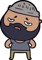 dessin animé homme inquiet avec barbe vecteur