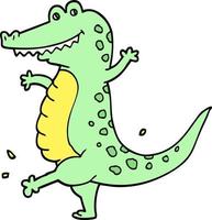 crocodile de danse de dessin animé de style doodle dessiné à la main vecteur