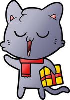 chat de dessin animé avec cadeau vecteur