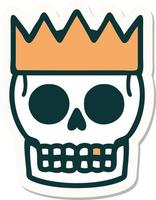 autocollant de tatouage dans le style traditionnel d'un crâne et d'une couronne vecteur