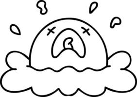 doodle en ligne d'un oeuf au plat avec visage vecteur