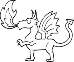 dragon rouge dessin animé noir et blanc vecteur