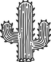 tatouage dans le style de ligne noire d'un cactus vecteur