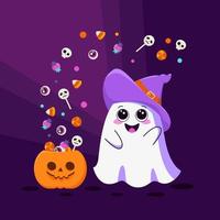 illustration vectorielle pour fantôme d'halloween avec des bonbons vecteur