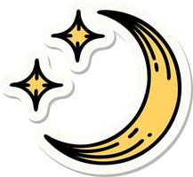 autocollant de tatouage dans le style traditionnel d'une lune et d'étoiles vecteur