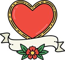 tatouage traditionnel d'un coeur et d'une bannière vecteur