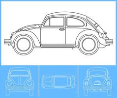 modèle de voiture classique. modèle de trait de contour de transport. disposition d'impression bleue. Convient pour l'autocollant de chaîne, l'aérographe, les vinyles, le projet de recoloration. vecteur eps 10.