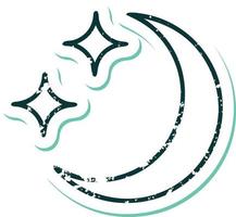 icône de style tatouage autocollant en détresse d'une lune et d'étoiles vecteur