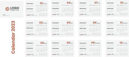 calendrier de bureau 2023 planificateur de bureau style propre minimal impression prêt semaine début dimanche modèle conception vecteur