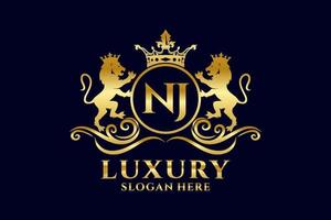 modèle initial de logo de luxe nj lettre lion royal dans l'art vectoriel pour les projets de marque de luxe et autres illustrations vectorielles.