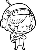 dessin animé fille astronaute qui pleure vecteur