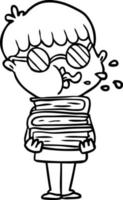 dessin animé garçon portant des lunettes noires portant des livres vecteur