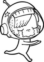 dessin animé fille astronaute qui pleure vecteur