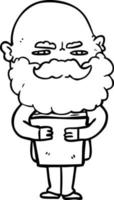dessin animé, homme, à, barbe, froncer sourcils vecteur