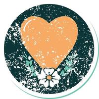 image emblématique de style tatouage autocollant en détresse d'un coeur et d'une fleur vecteur
