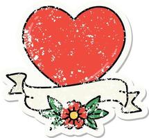 tatouage d'autocollant en détresse dans le style traditionnel d'un coeur et d'une bannière vecteur