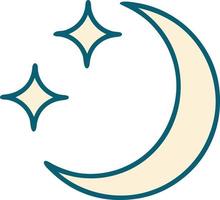 image emblématique de style tatouage d'une lune et d'étoiles vecteur