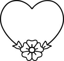 tatouage dans le style de ligne noire d'un coeur et d'une fleur vecteur