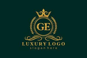 modèle initial de logo de luxe royal de lettre ge dans l'art vectoriel pour le restaurant, la royauté, la boutique, le café, l'hôtel, l'héraldique, les bijoux, la mode et d'autres illustrations vectorielles.
