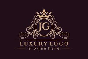 jg lettre initiale or calligraphique féminin floral dessiné à la main monogramme héraldique antique vintage style luxe logo design prime vecteur